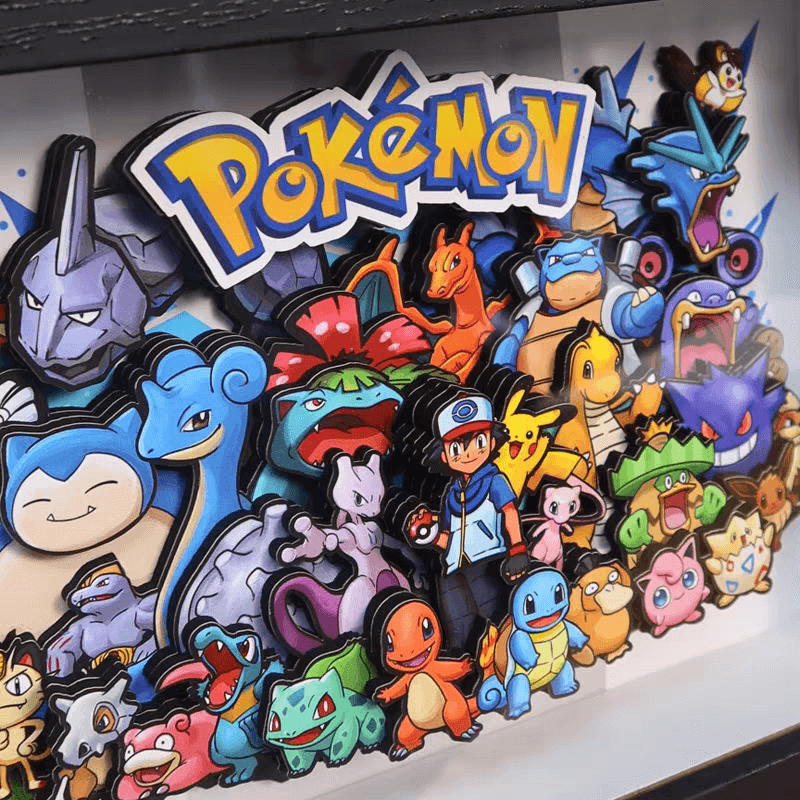 Pokemon Family 3D Wall Art detailed close-up, 3D Pokemon characters handmade wall decor