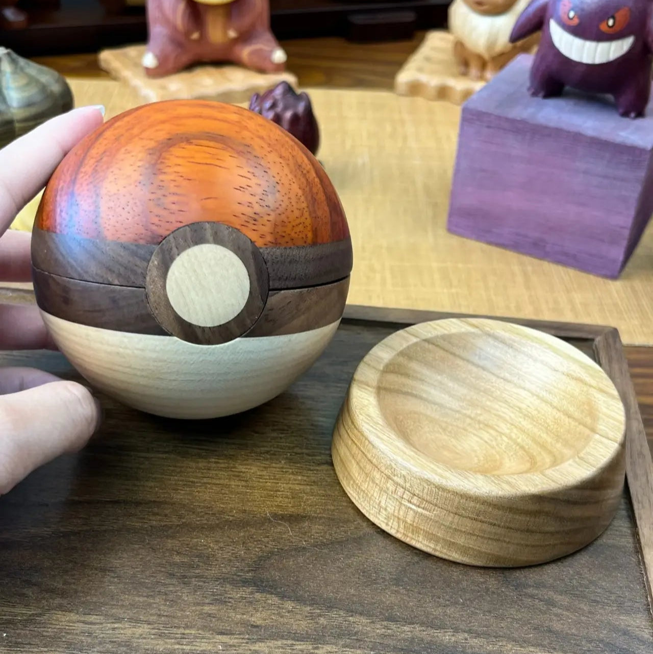 Wooden Pokeball figurine