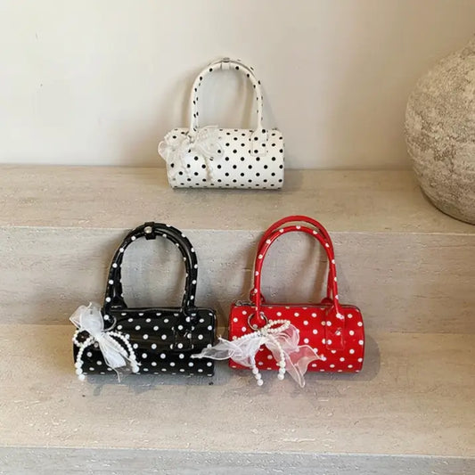 Polka Dot PU Leather Barrel Bag