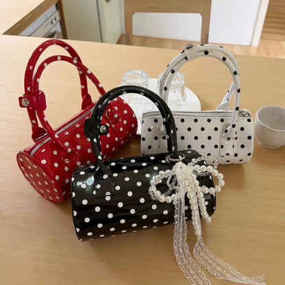 Polka Dot PU Leather Barrel Bag