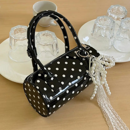 Polka Dot PU Leather Barrel Bag