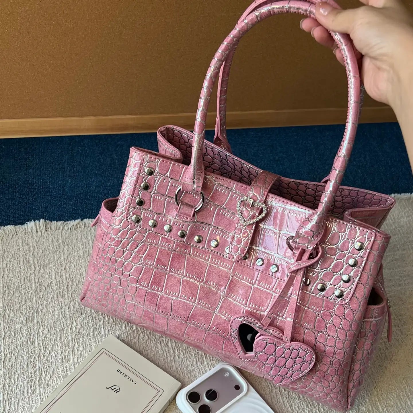 Vintage Pink Croc Tote Bagink
