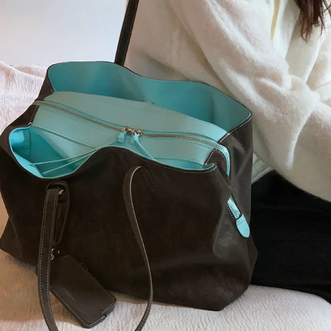 Faux Leather Two-Tone Carryall Tote