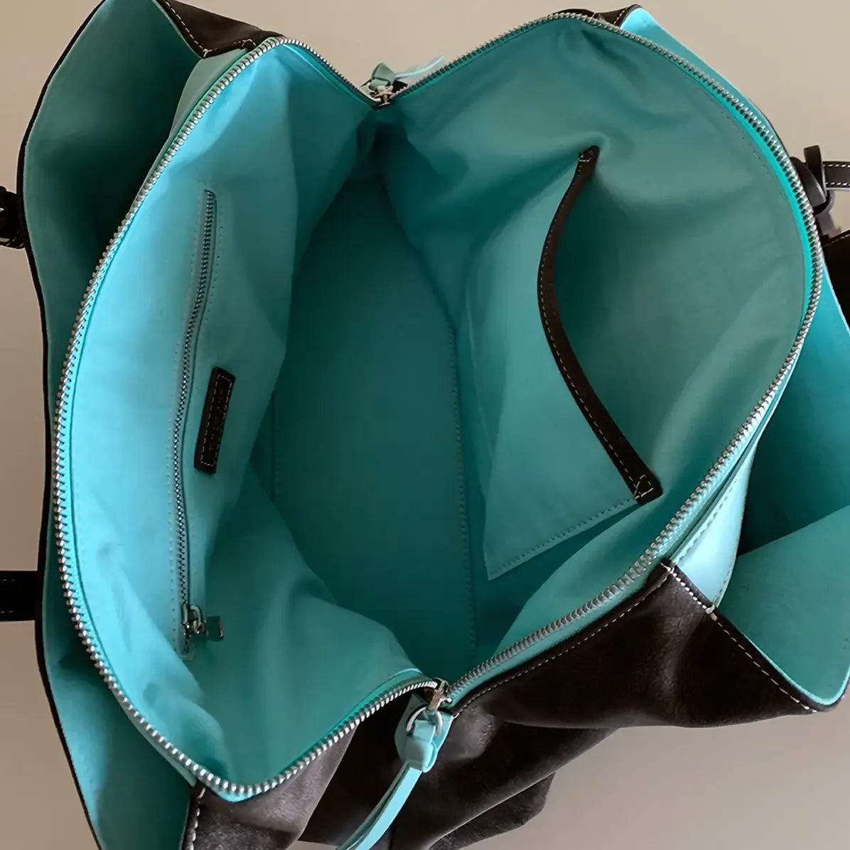 Faux Leather Two-Tone Carryall Tote