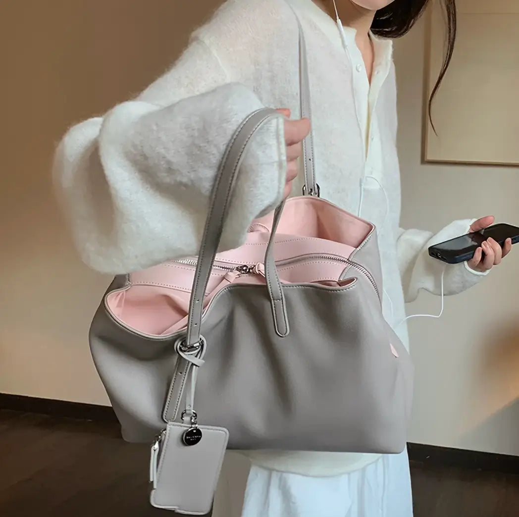 Faux Leather Two-Tone Carryall Tote