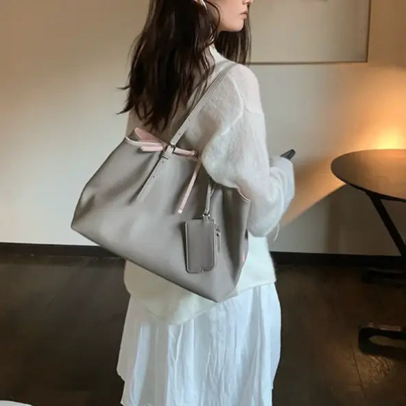 Faux Leather Two-Tone Carryall Tote