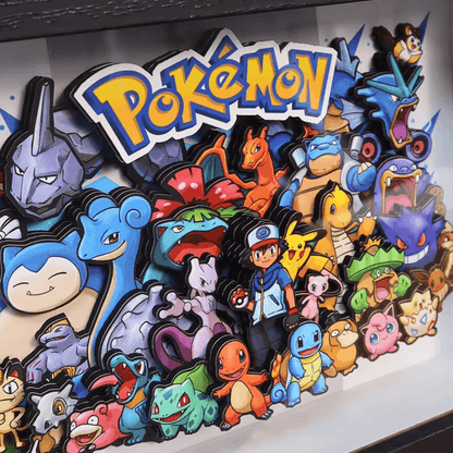 Pokemon Family 3D Wall Art detailed close-up, 3D Pokemon characters handmade wall decor