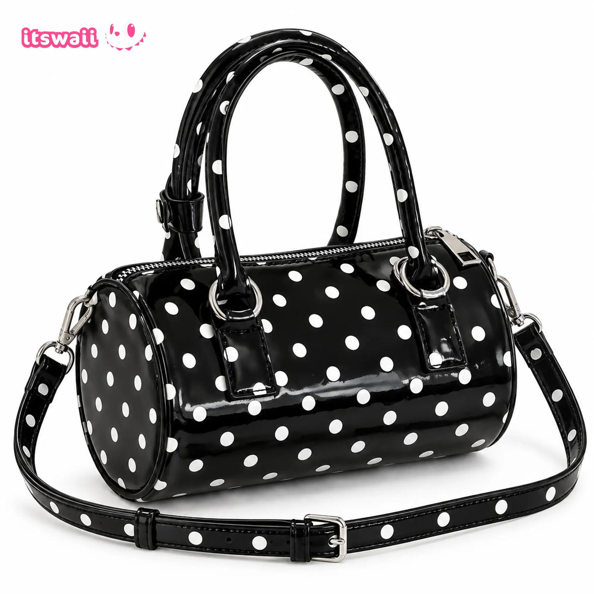 Polka Dot PU Leather Barrel Bag