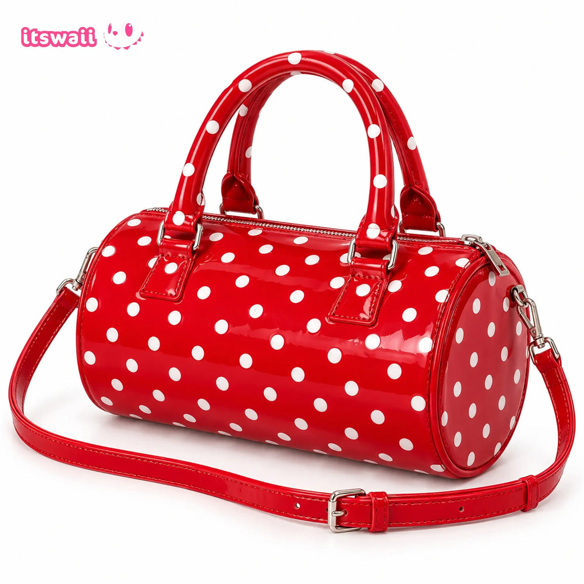 Polka Dot PU Leather Barrel Bag