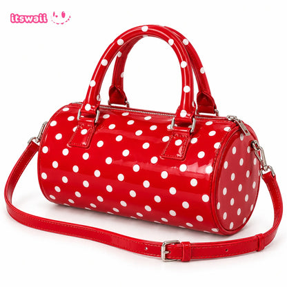 Polka Dot PU Leather Barrel Bag