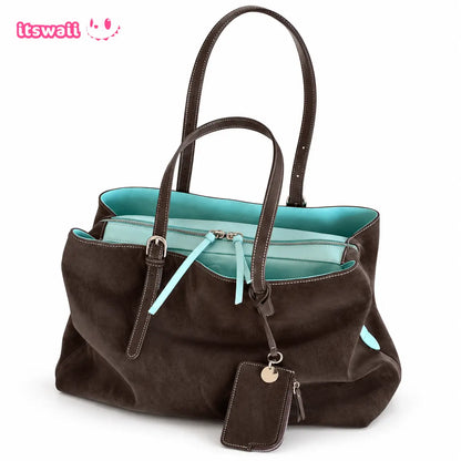 Faux Leather Two-Tone Carryall Tote