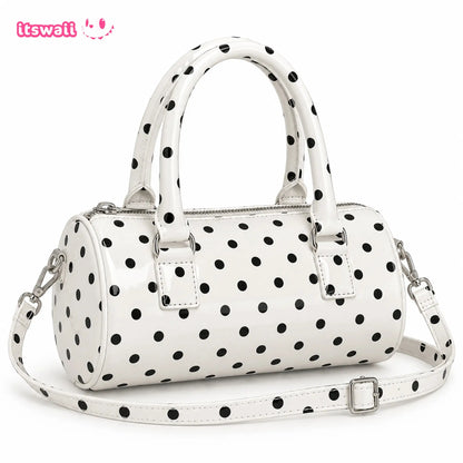 Polka Dot PU Leather Barrel Bag